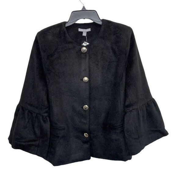 JESSICA LONDON Jacket Womens 14W Black Wool-Blend Bell Sleeve NEW Soft Plush - Picture 2 of 9